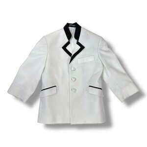 After Six‎ Boys White Tuxedo Blazer Black Trim Formal Wedding Jacket Kids